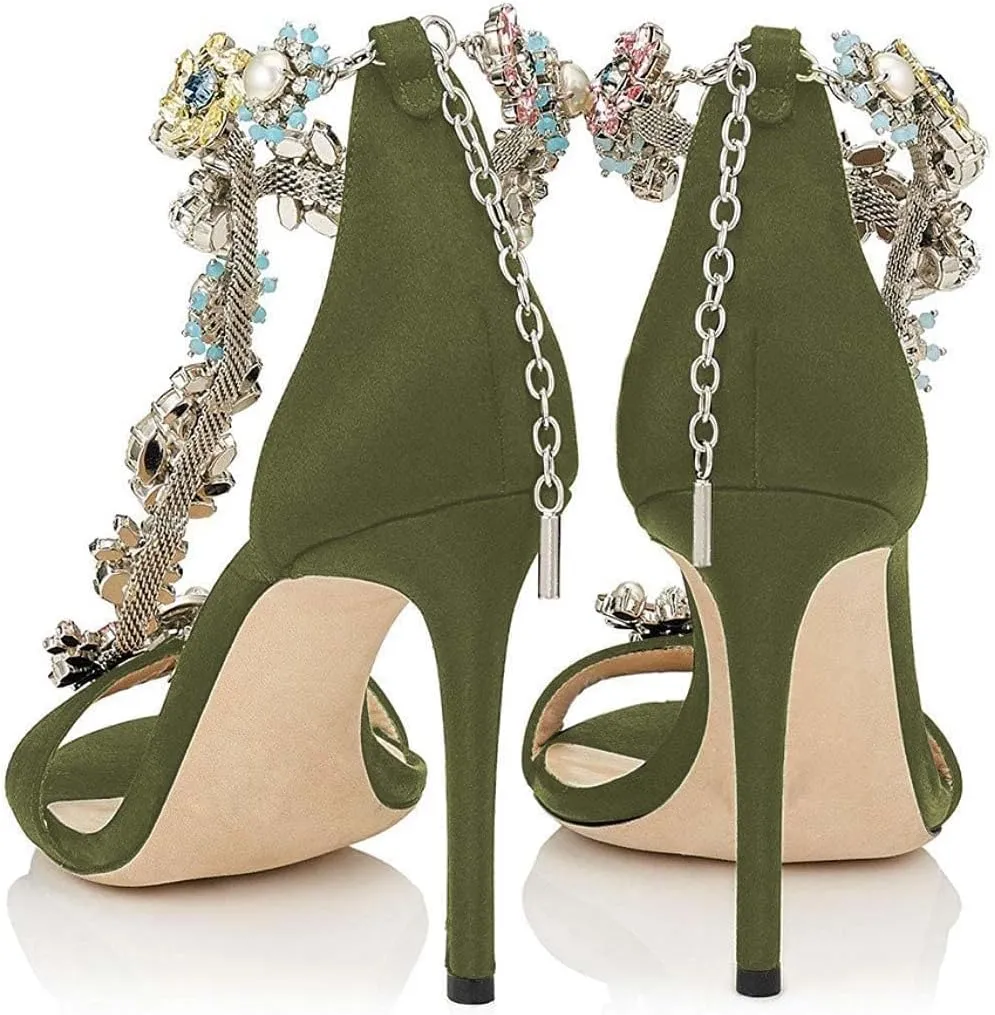XYD Party Evening High Heel Shoes Stilettos Wedding Rhinestones Sandals T-Strap Crystal Prom Open Toe Satin Pumps for Women