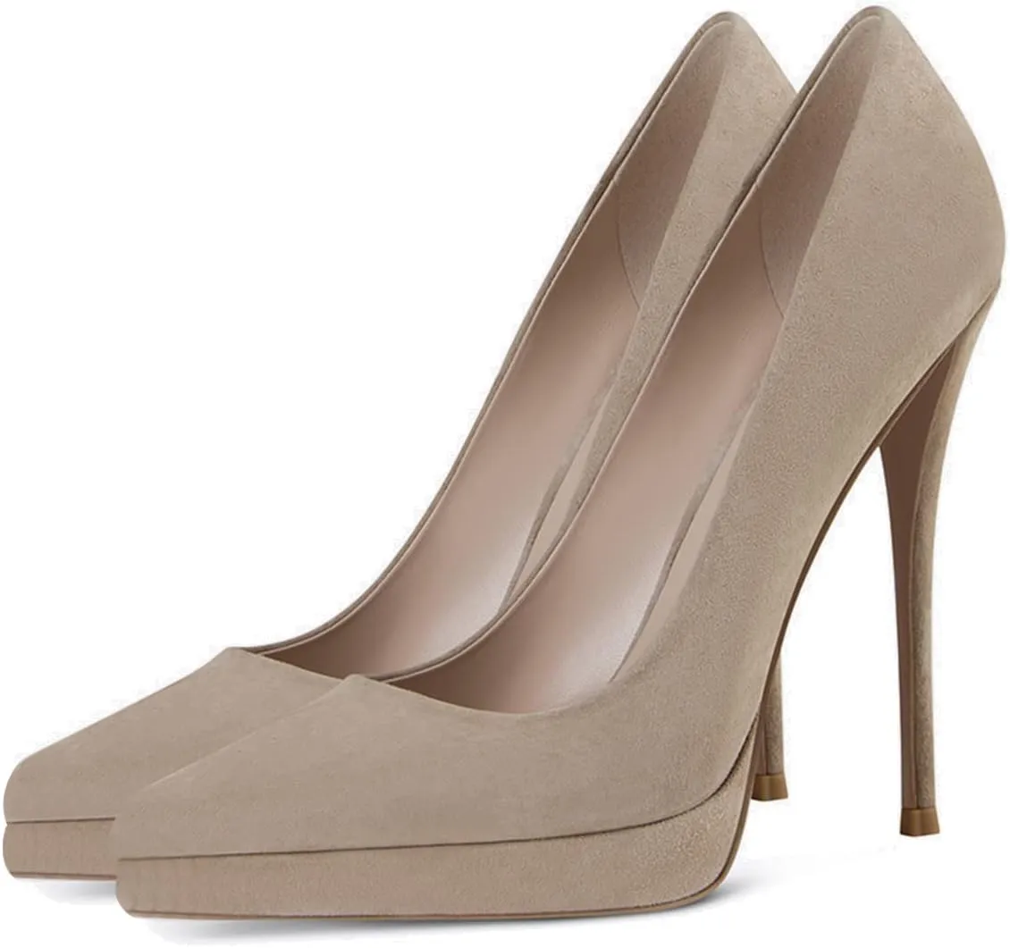 XYD Trendy Platform High Heels for Women Pointed Toe Stilettos Classic Slip On Pumps Evening Party Formal Shoes