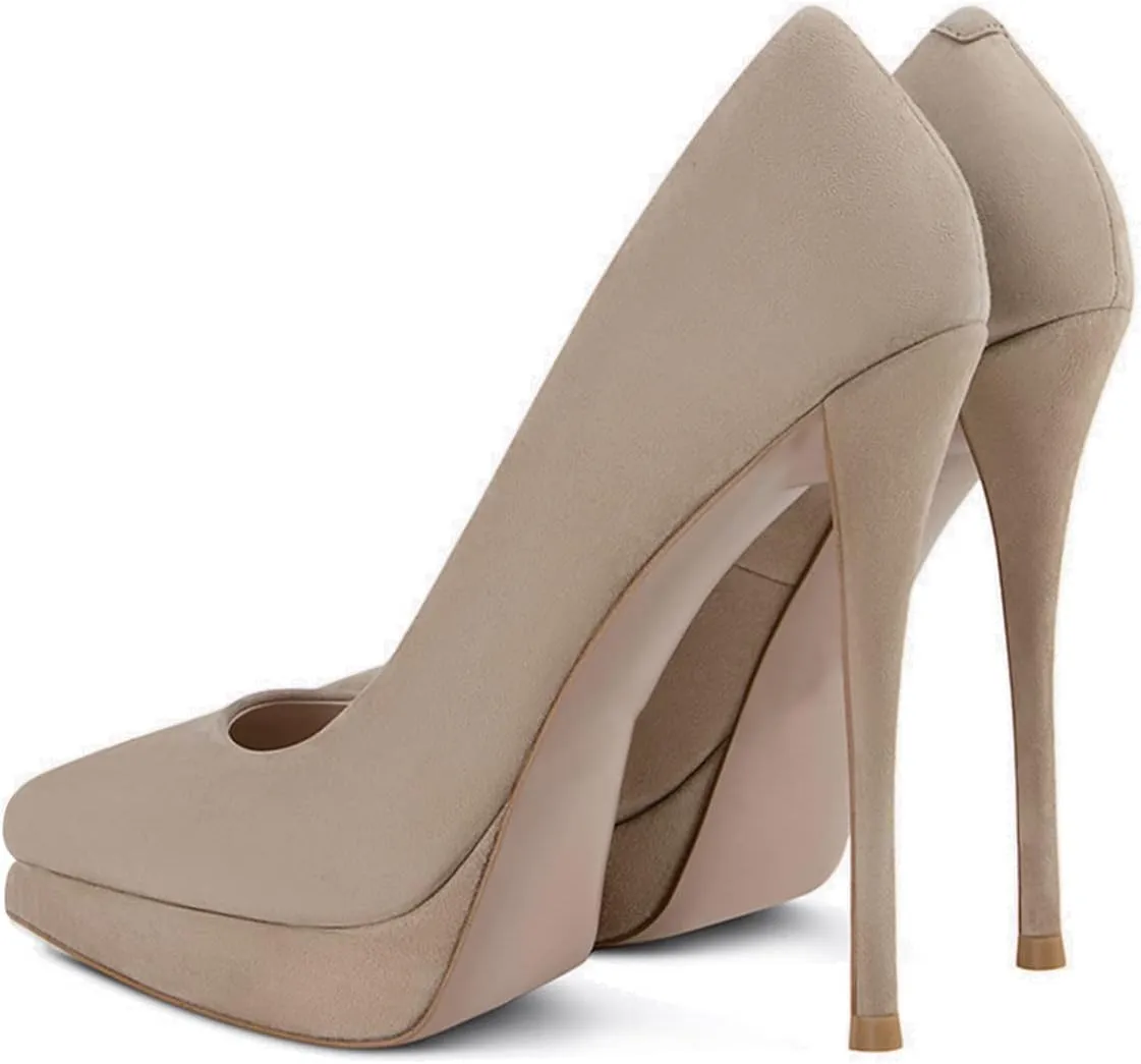XYD Trendy Platform High Heels for Women Pointed Toe Stilettos Classic Slip On Pumps Evening Party Formal Shoes