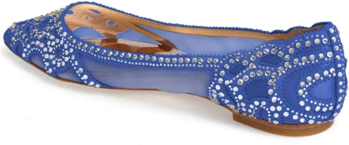 XYD Women Elegant Pointed Toe Rhinestone Flats Mesh Slip-on Crystals Wedding Bride Ballet Shoes