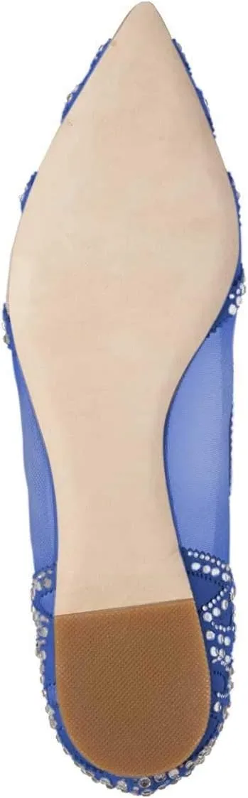 XYD Women Elegant Pointed Toe Rhinestone Flats Mesh Slip-on Crystals Wedding Bride Ballet Shoes