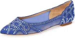 XYD Women Elegant Pointed Toe Rhinestone Flats Mesh Slip-on Crystals Wedding Bride Ballet Shoes
