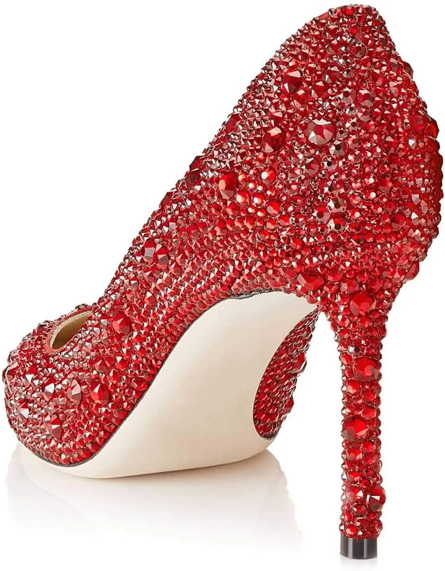 XYD Women Sexy Pointy Toe Crystal Studded Pumps Stiletto High Heel Slip On Ballroom Dress Shoes