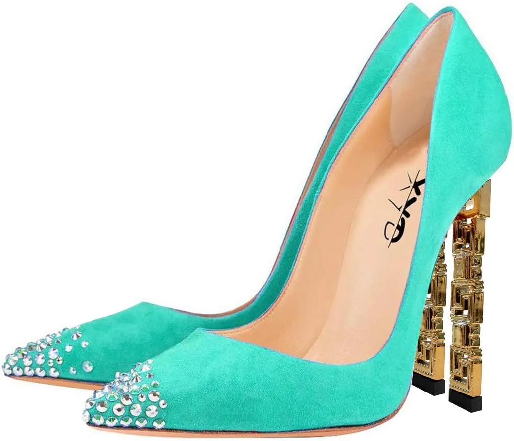 XYD Women Sexy Stiletto High Heels Evening Dress Pumps Pointed Toe Slip On Faux Suede Patent Leather Ladies Party Prom Shoes