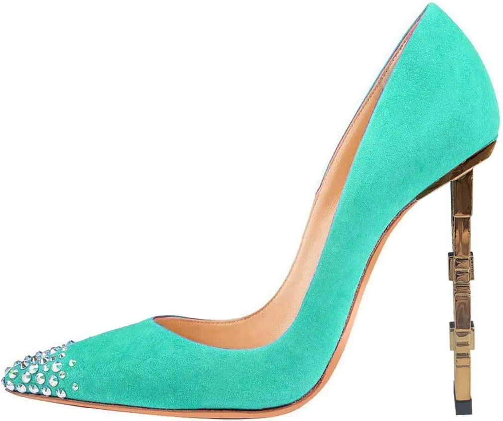 XYD Women Sexy Stiletto High Heels Evening Dress Pumps Pointed Toe Slip On Faux Suede Patent Leather Ladies Party Prom Shoes