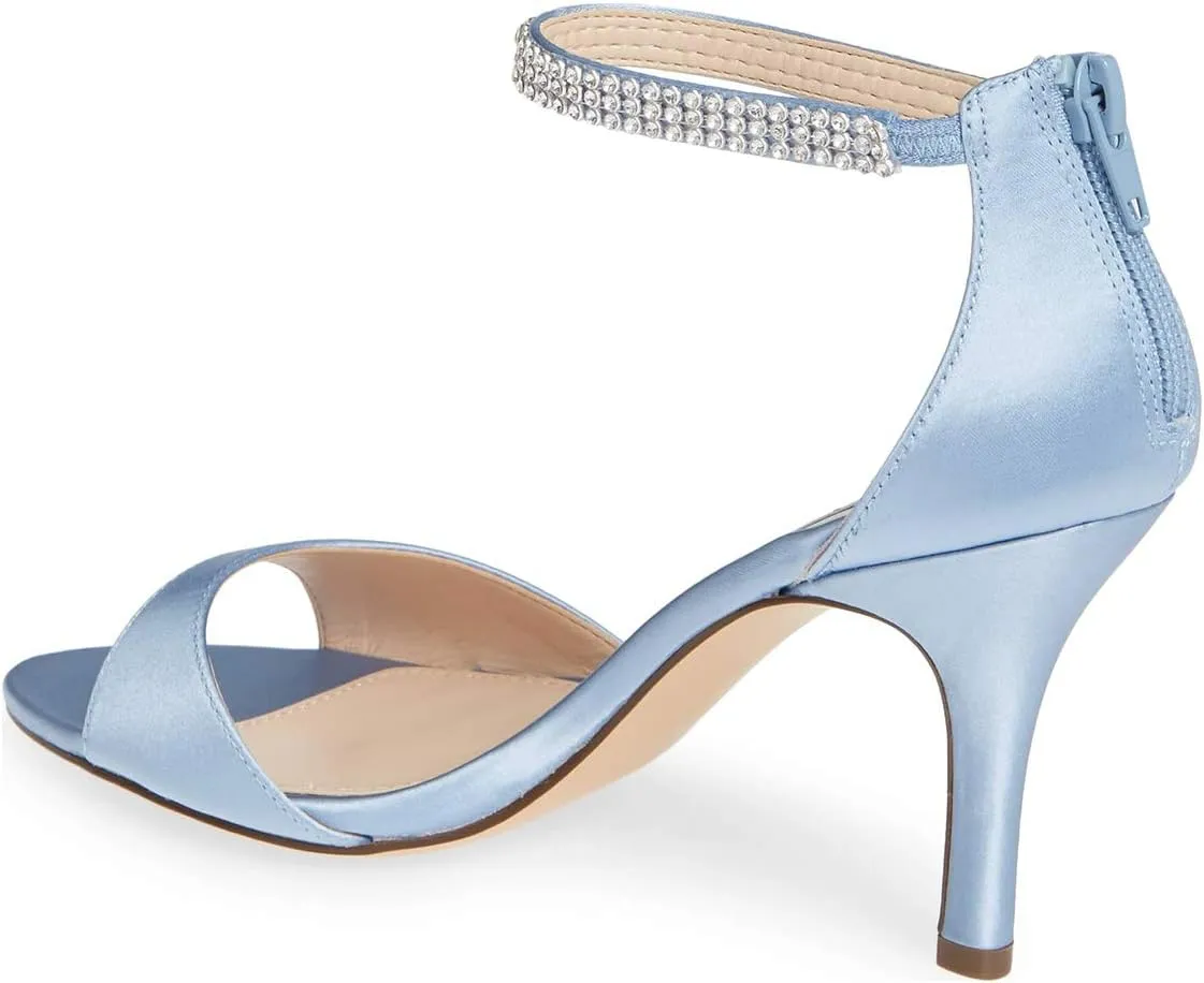 XYD Women's Open Toe Rhinestones Ankle Strap Sandals Mid Heel Pumps Bridal Evening Prom Dress Shoes
