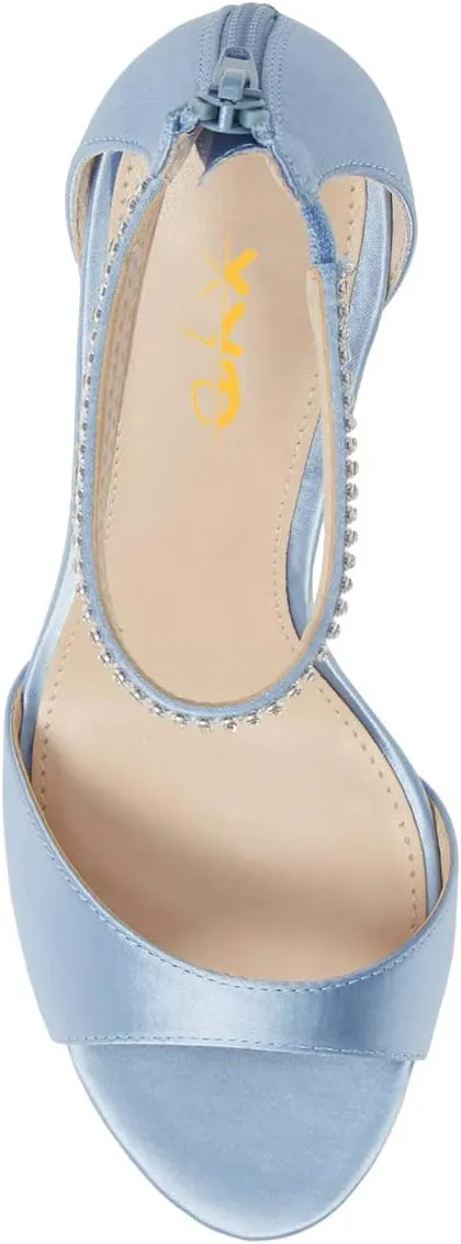 XYD Women's Open Toe Rhinestones Ankle Strap Sandals Mid Heel Pumps Bridal Evening Prom Dress Shoes
