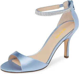 XYD Women's Open Toe Rhinestones Ankle Strap Sandals Mid Heel Pumps Bridal Evening Prom Dress Shoes