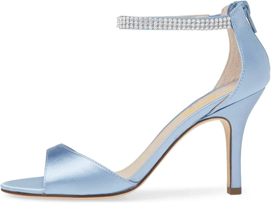 XYD Women's Open Toe Rhinestones Ankle Strap Sandals Mid Heel Pumps Bridal Evening Prom Dress Shoes