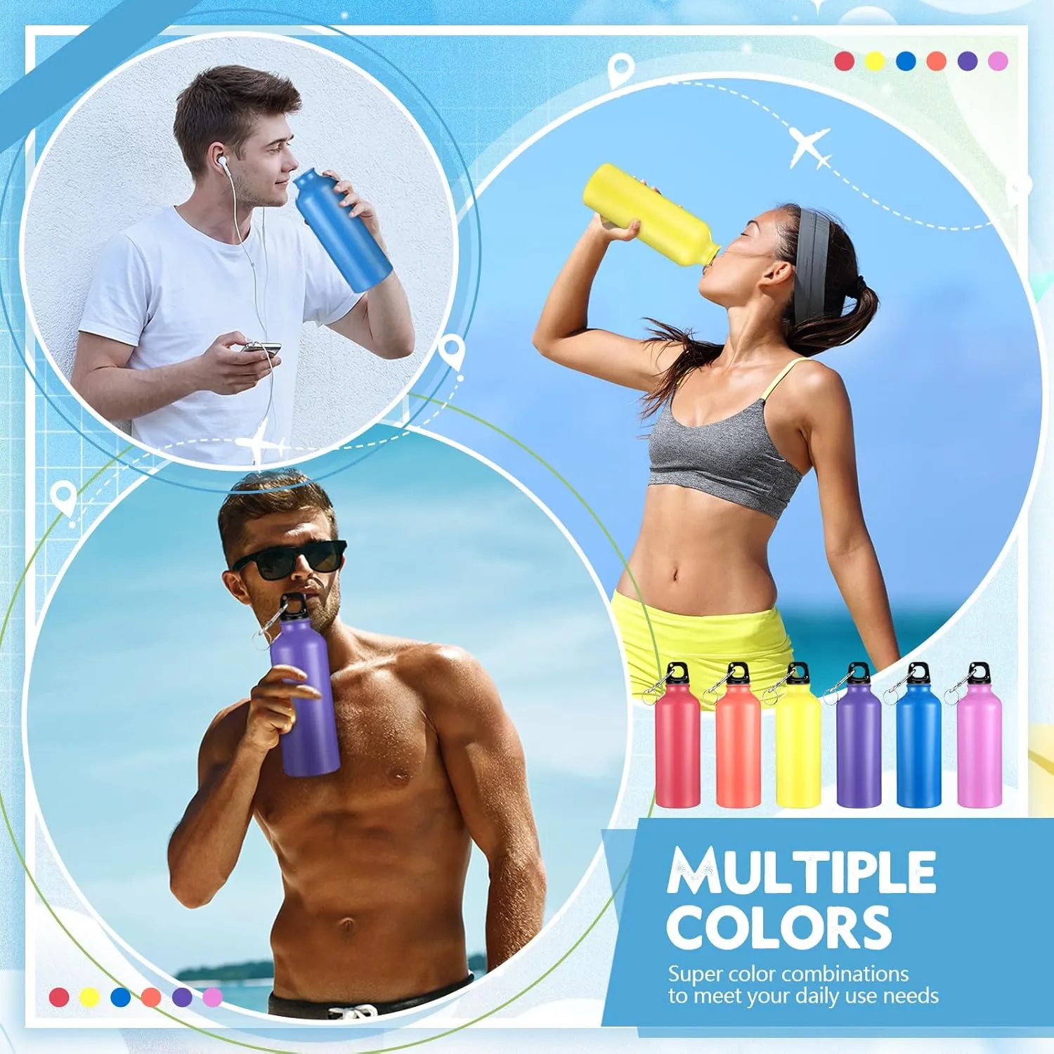 Yaomiao 36 Pcs Lightweight Aluminum Water Bottle Bulk 17 oz Leak Proof Bike Water Sports Bottles with Buckle and Twist Cap Team Reusable for Sports Gym Bicycle Camping(Mix 2)