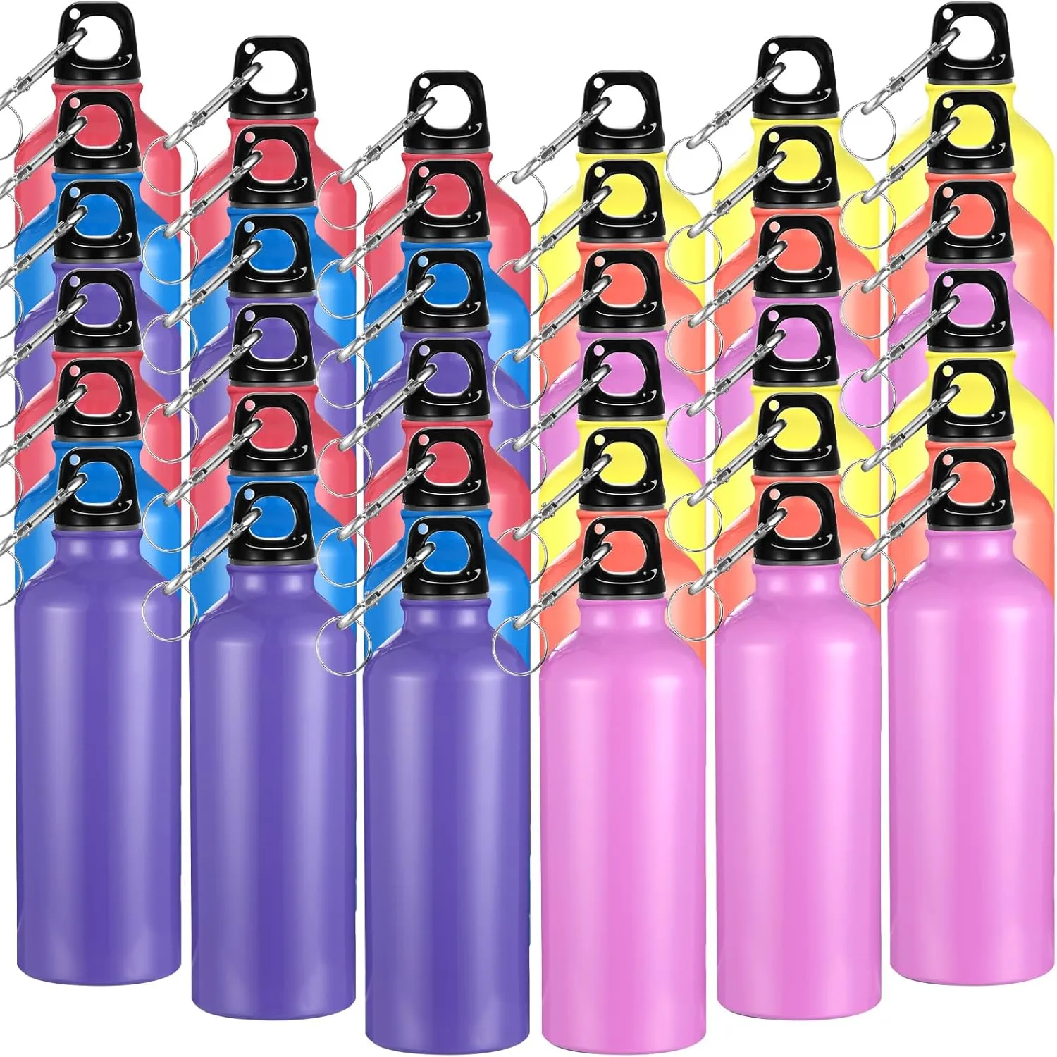Yaomiao 36 Pcs Lightweight Aluminum Water Bottle Bulk 17 oz Leak Proof Bike Water Sports Bottles with Buckle and Twist Cap Team Reusable for Sports Gym Bicycle Camping(Mix 2)