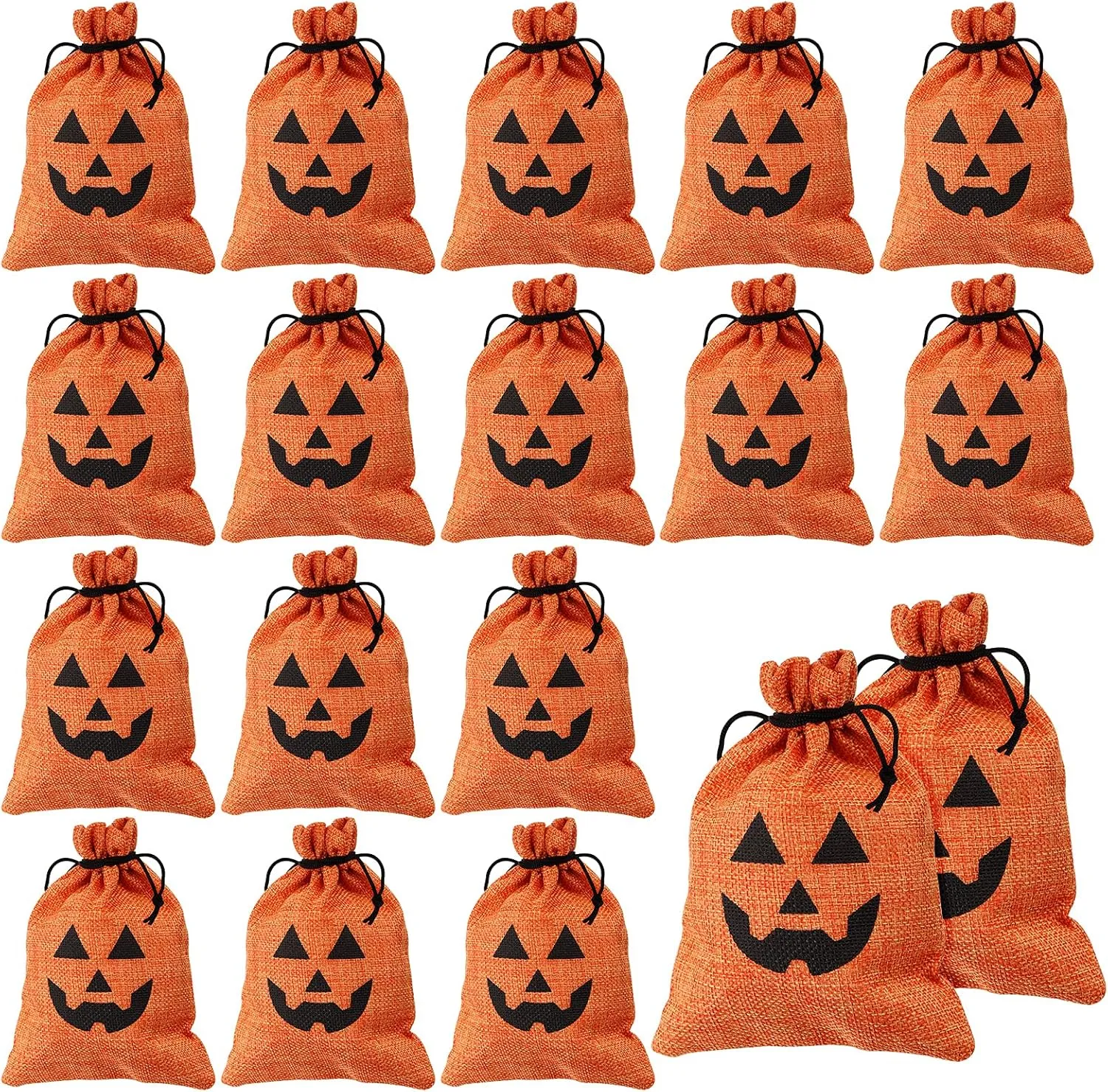 YBB 24 Halloween Pumpkin Burlap Gift Bags with Drawstring, 5 x 7 Inch Treat Bags Linen Goody Candy Pouches for Kids Party Favors