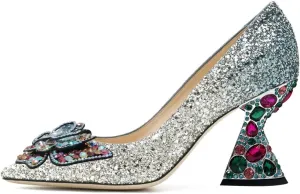 YDN Women Butterfly Pumps Colorful Crystal High Heels Studded Slip On Closed Pointed Toe Dress Shoe Wedding Party Size 4-16 US