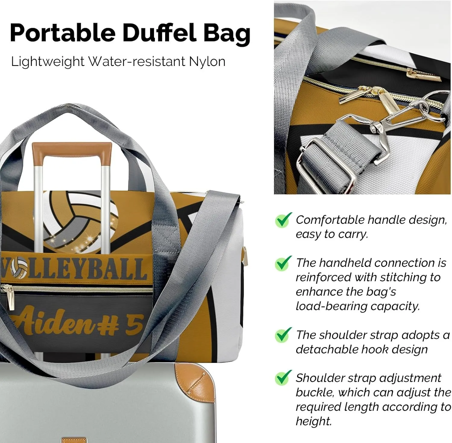 Yellow Brown Volleyball Waterproof Duffel Bag Gym Dance Sport Perform Training Travel Bag for Boys Girls Teens Women Men