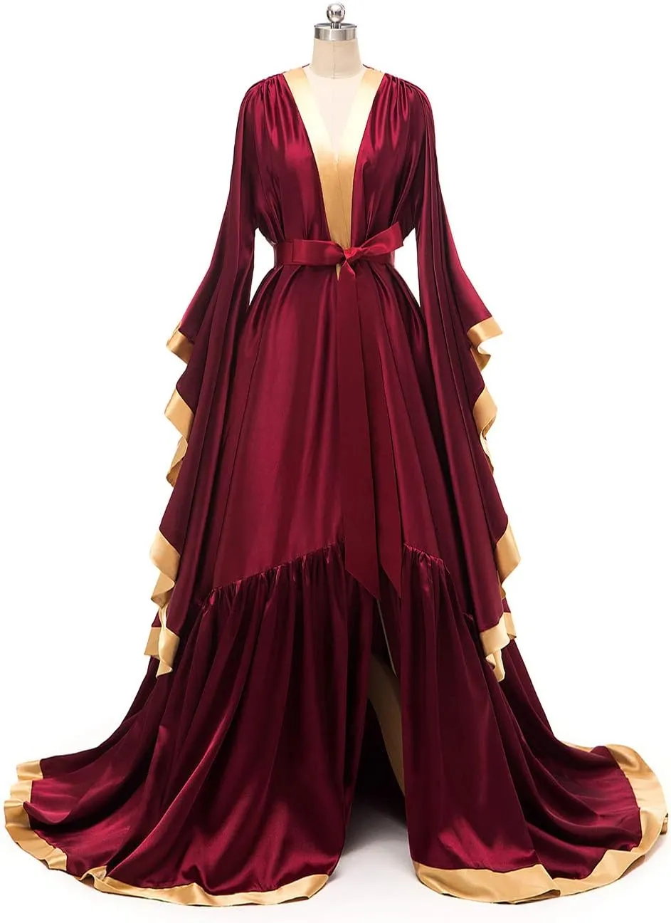 yinyyinhs Women's Bridal Robe Long Silk Satin Bridesmaid Wedding Robe Nightgown Bathrobe Maternity Photoshoot Robe