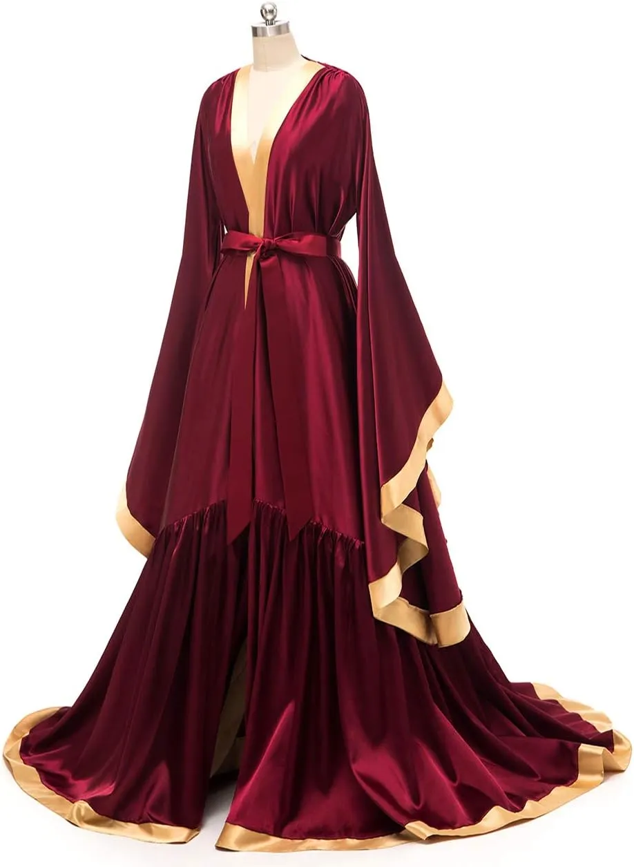 yinyyinhs Women's Bridal Robe Long Silk Satin Bridesmaid Wedding Robe Nightgown Bathrobe Maternity Photoshoot Robe
