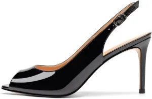 YODEKS Women's Slingback Peep Toe High Heel Pumps Stiletto Heel Shoes For Party Wedding Evening Night 3.5 Inch