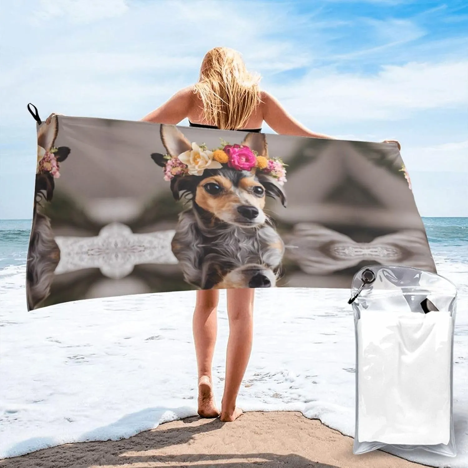 Yorkie Floral Premium Compact Microfiber Travel Towel-Featherlight & Quick Dry,Sand-Resistant Beach Towel for Swimming,Camping,Vacation Essentials with Carry Pouch