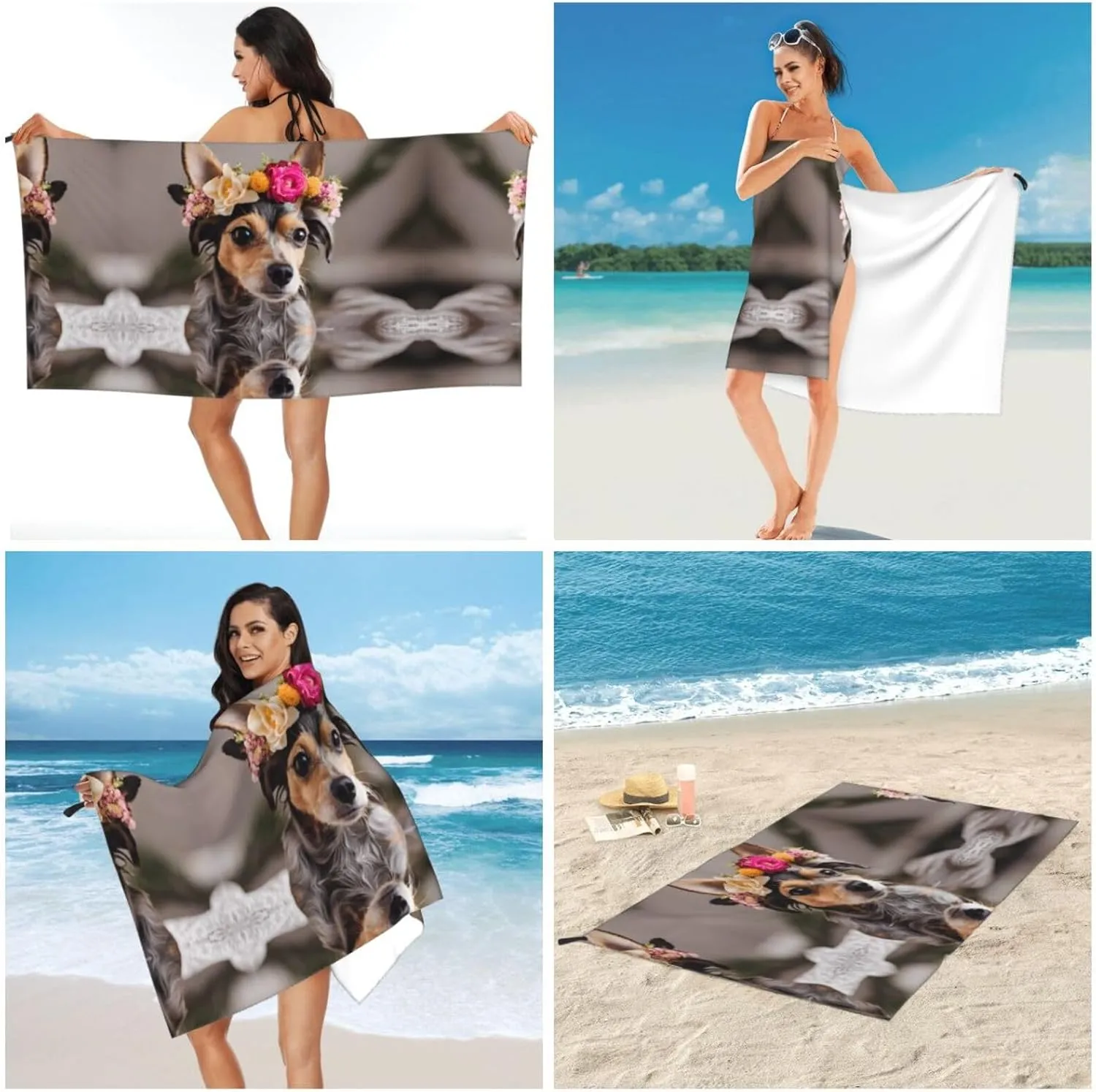 Yorkie Floral Premium Compact Microfiber Travel Towel-Featherlight & Quick Dry,Sand-Resistant Beach Towel for Swimming,Camping,Vacation Essentials with Carry Pouch