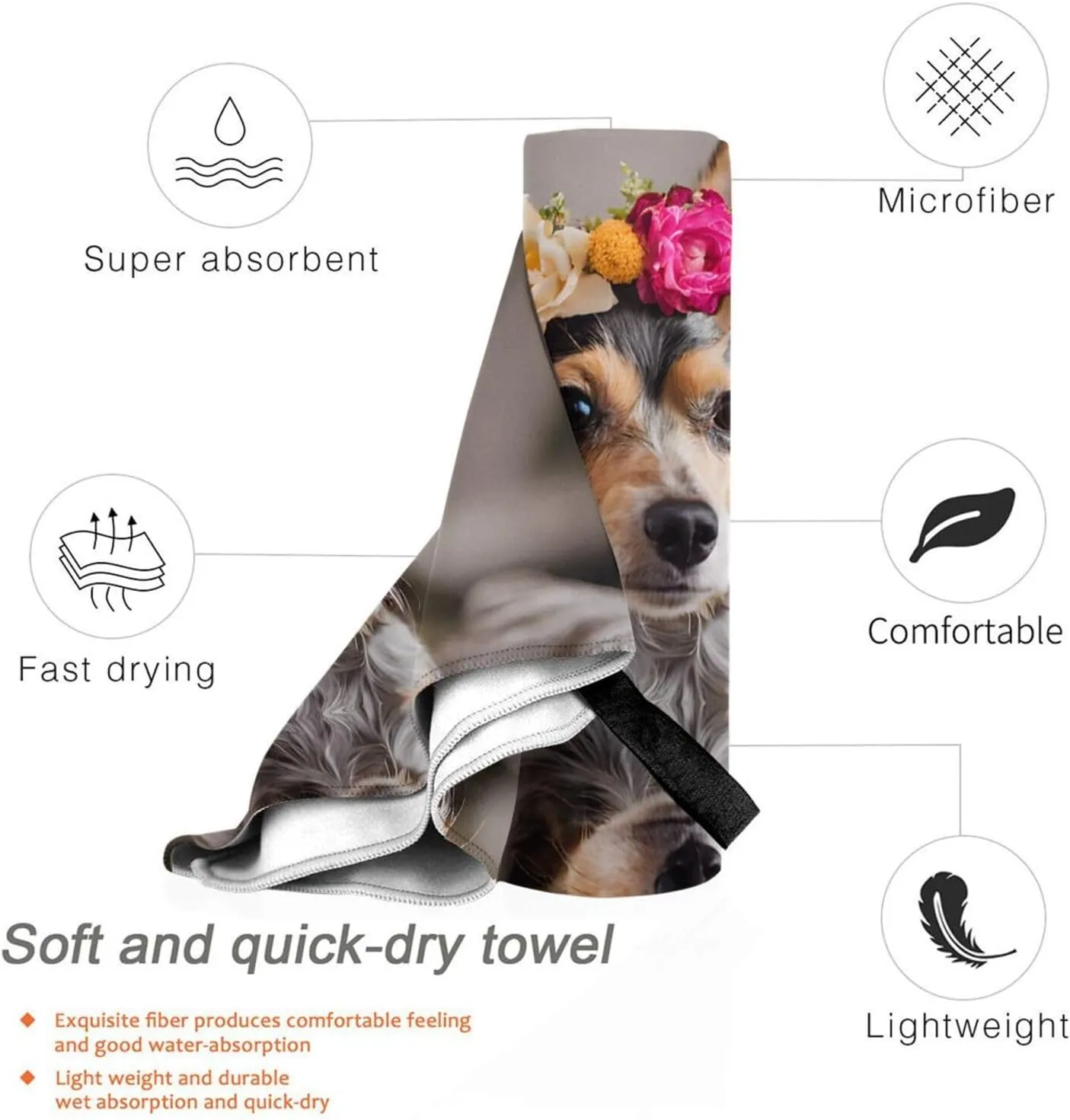 Yorkie Floral Premium Compact Microfiber Travel Towel-Featherlight & Quick Dry,Sand-Resistant Beach Towel for Swimming,Camping,Vacation Essentials with Carry Pouch