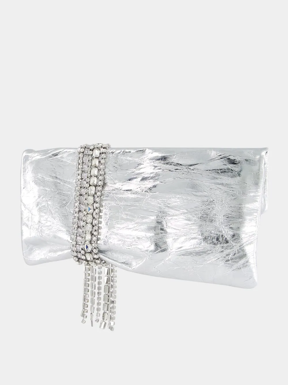 Zandra Silver Vintage Metallic Leather Clutch Bag