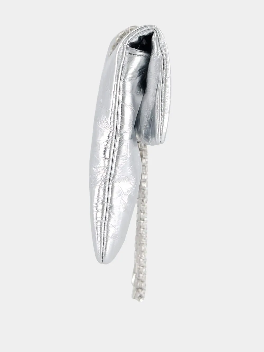 Zandra Silver Vintage Metallic Leather Clutch Bag