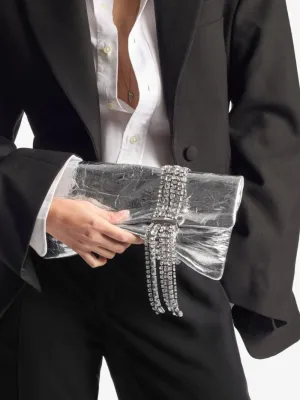 Zandra Silver Vintage Metallic Leather Clutch Bag