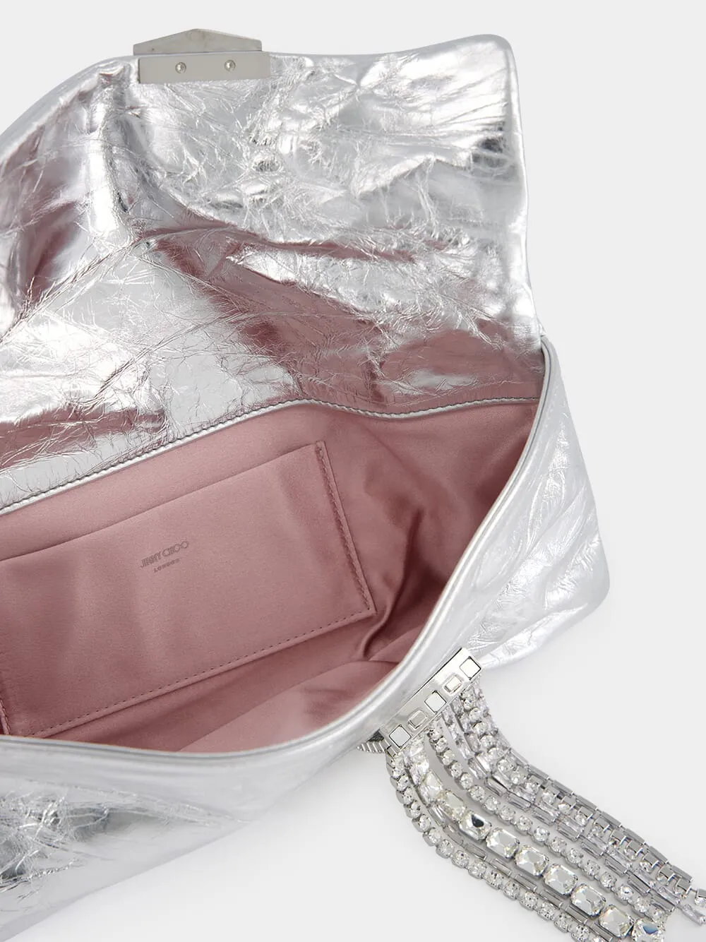 Zandra Silver Vintage Metallic Leather Clutch Bag