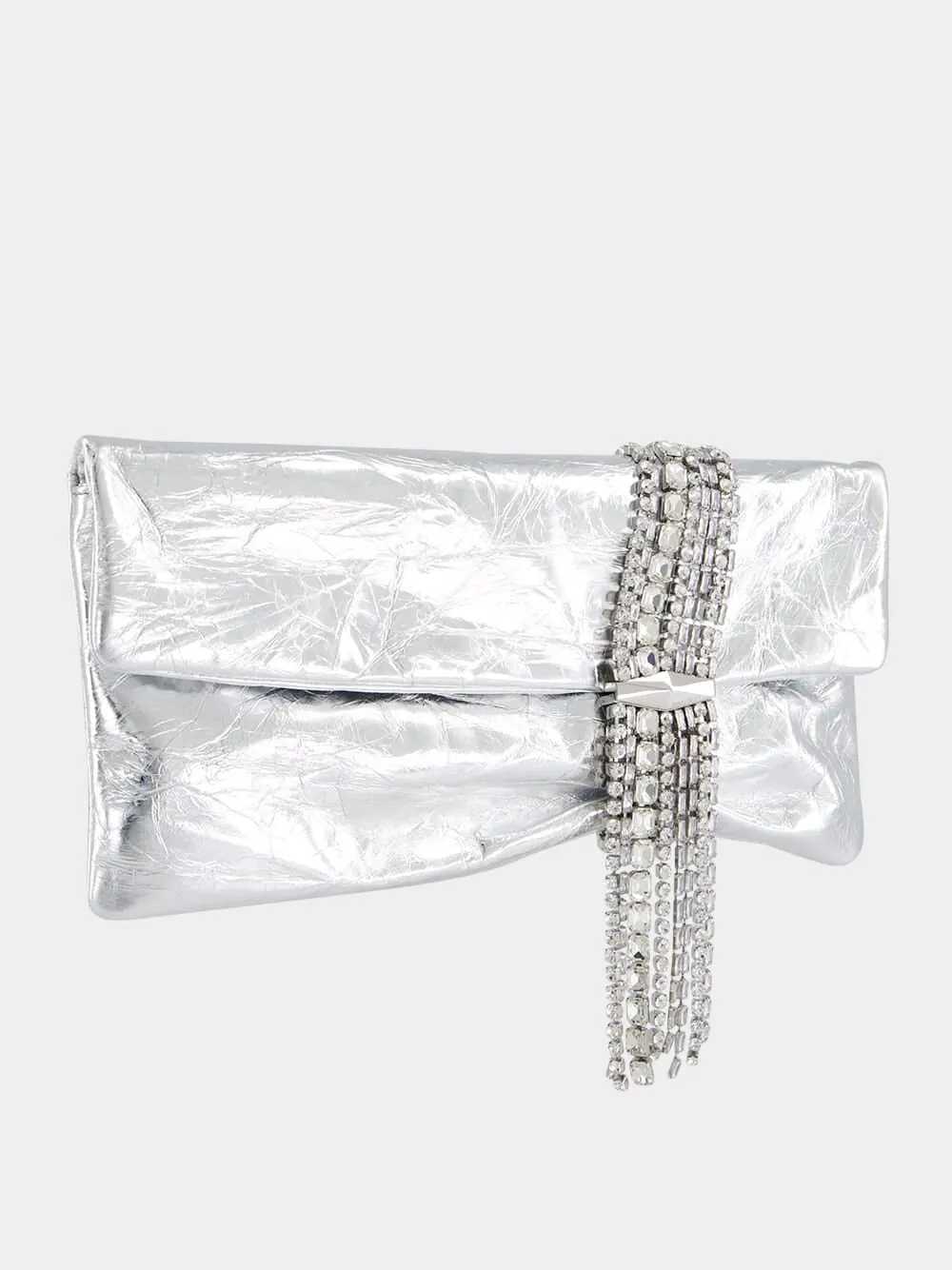 Zandra Silver Vintage Metallic Leather Clutch Bag