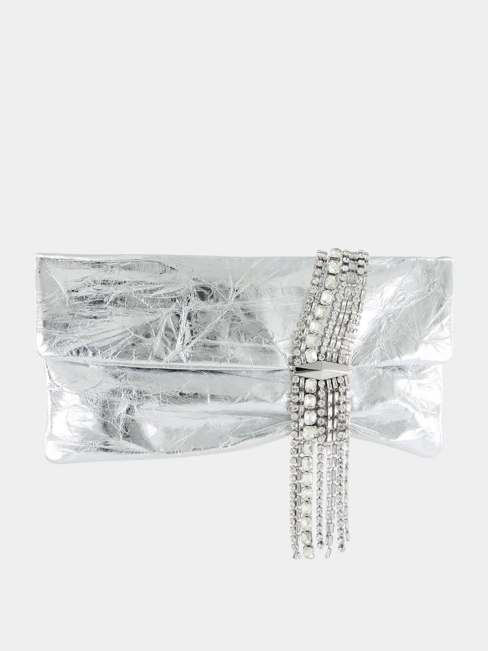 Zandra Silver Vintage Metallic Leather Clutch Bag