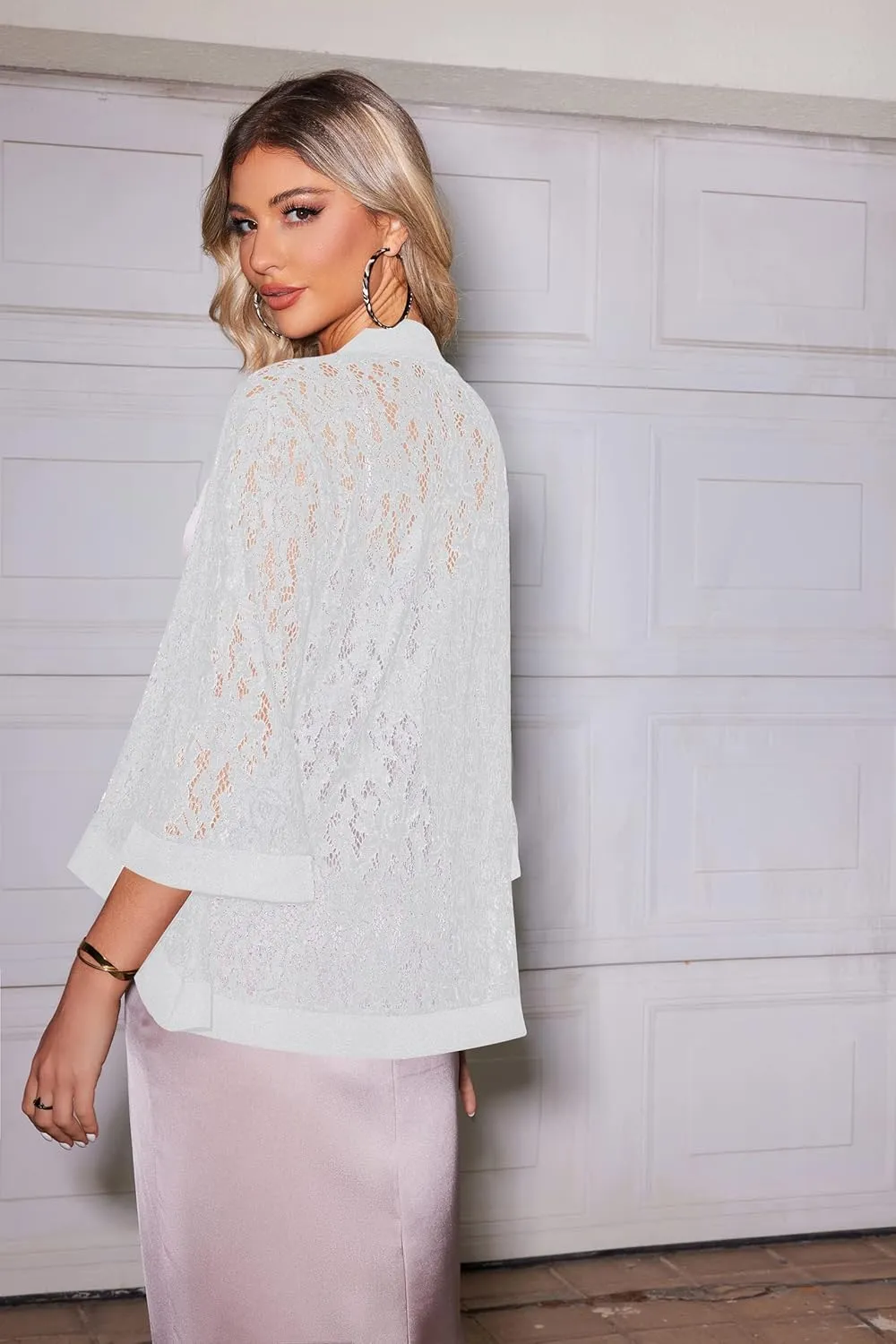 Zeagoo Kimono Cardigans for Women 3/4 Sleeves Open Front Lightweight Shrug Lace Bolero for Evening Dresses