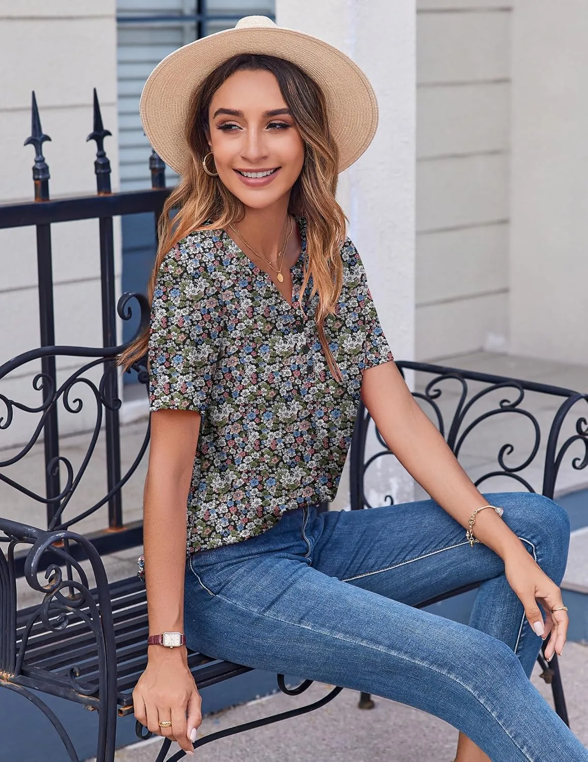 Zeagoo Womens Summer Tops Casual Short Sleeve V Neck Shirts Business Dressy Work Blouses