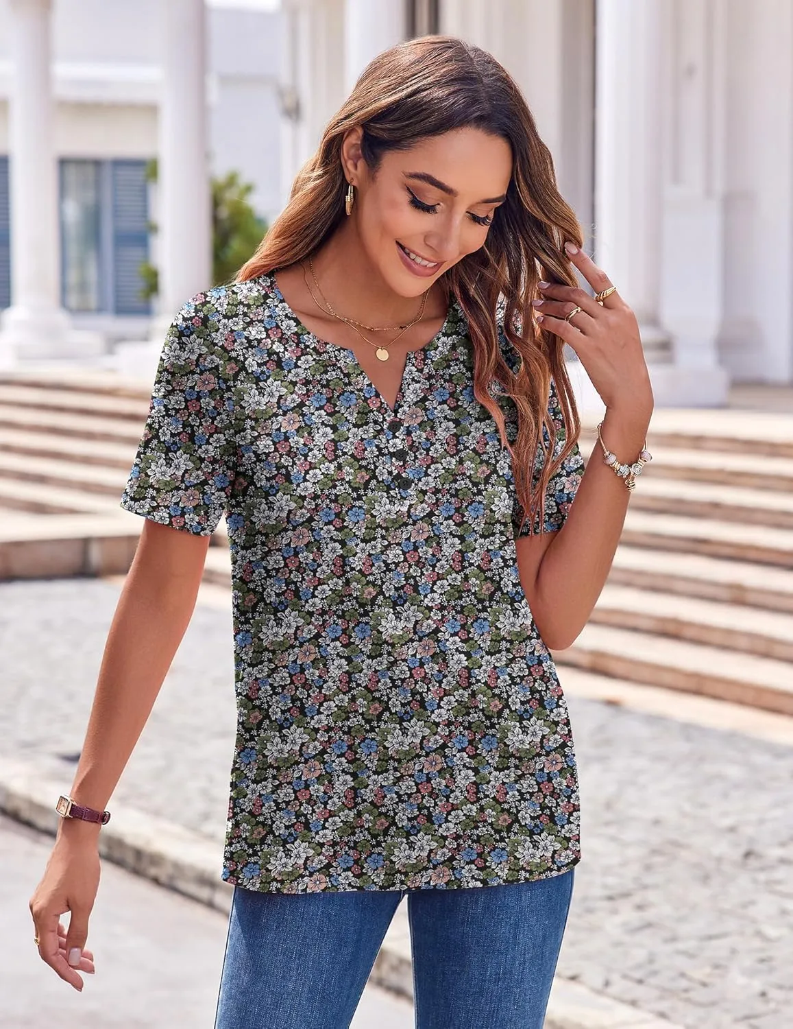 Zeagoo Womens Summer Tops Casual Short Sleeve V Neck Shirts Business Dressy Work Blouses