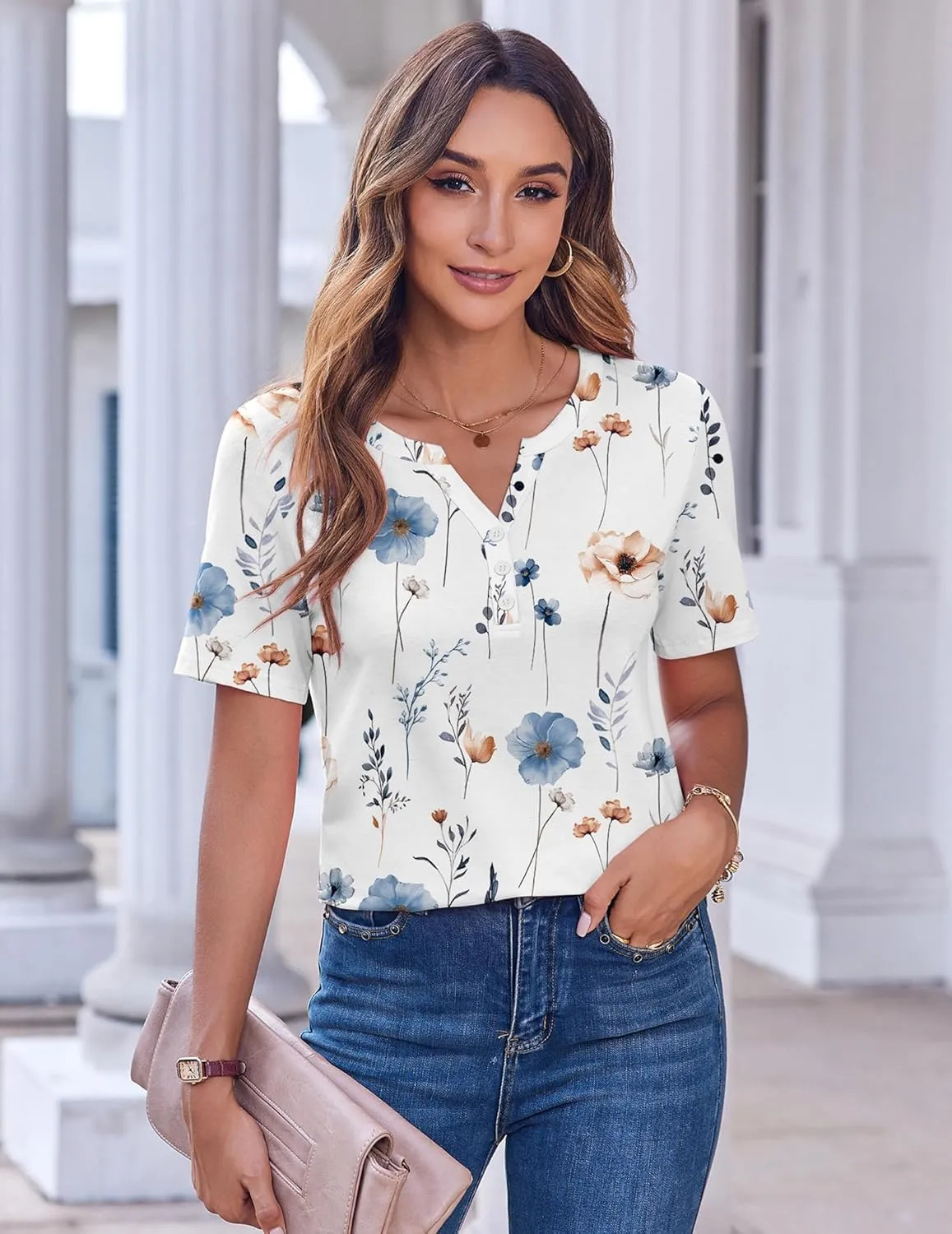 Zeagoo Womens Summer Tops Casual Short Sleeve V Neck Shirts Business Dressy Work Blouses