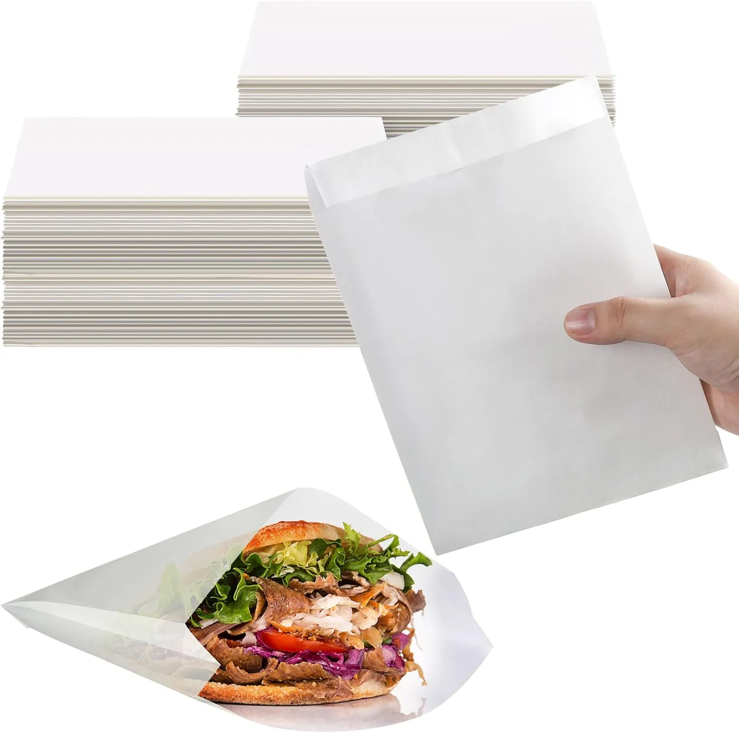 Zubebe 600 Pcs Paper Sandwich Bags 7 x 6 x 1 Inch Wet Wax Glassine Paper Grease Resistant White Semi Translucent Bags for Bakery Cookies Candy Snacks French Fries